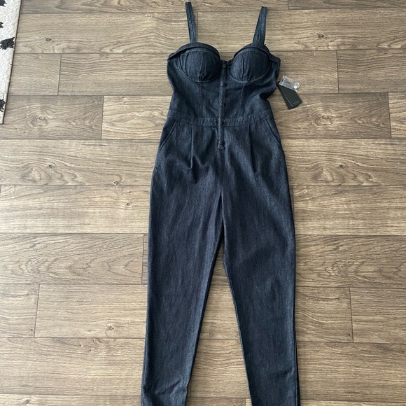 GUESS Dark Denim Corset Jumpsuit Romper Pinup Barbie size 29 Medium - Picture 2 of 12